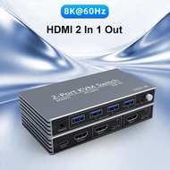 8K 60Hz HDMI 2.1 KVM Switch 4 Port USB 3.0 4K 120Hz 1080p 240Hz Fr 2 PC Share Mouse Keyboard Monitor