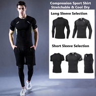 3H Baju Mampatan Lelaki Lengan | Men Compression Shirt | Jersey Sukan Fit & Quick Dry Senaman Gym