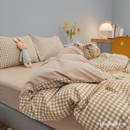 [Khaki Bedsheet Set Queen Fitted Bedspread Quilt Cover Set Bedding Comforter Cover Set Single Size S