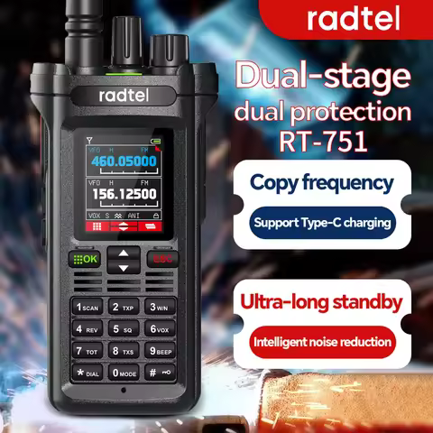 Radtel RT-751 10w Air Band Walkie Talkie Dual Band Amateur Ham Radio 199CH HT USB-C Battery NOAA FM 
