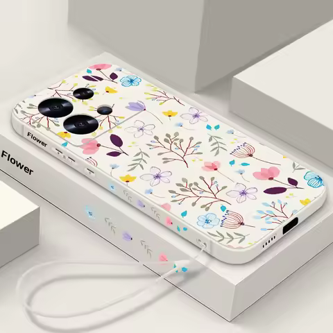 Small Flowers Print Lanyard Case For Xiaomi Poco X6 X5 F6 11T 13T Pro Redmi Note 13 14 4G 12 13 14 P