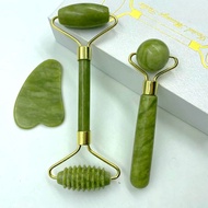 ❈◑◑ 3pcs/Set Natural Jade Stone Roller Massager For Face Body Gua Sha Massage Roller Facial Massager Beauty Health Skin Lifting Tool