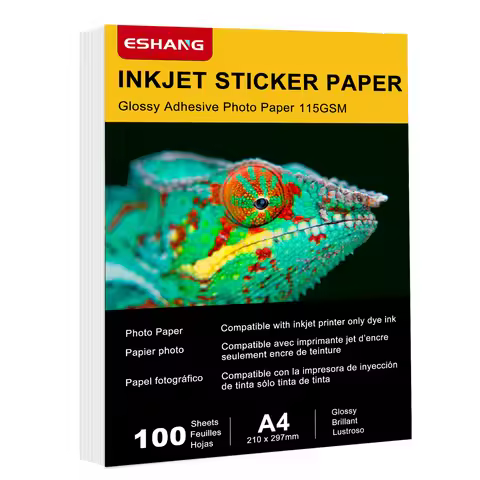 A4 115 GSM 100 Sheets Printable Glossy Sticker Photo Paper 8.3 x 11.7" Full Sheet Inkjet Self Adhesi