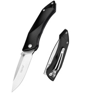 Black Folding Pocket Knife, 8cr13mov Stainless Steel Blade, Lightweight Aluminum Handle, Safety Line