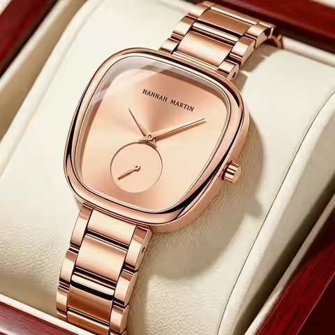 1 Set Women Watch Stainless Steel Strap Rose Gold Oval Timing Clock Quartz Movement Simple Top Brand