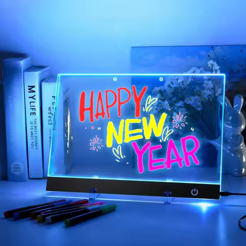 DIY Drawing Board Lighting LED Message Note Board 7 Colors Rewritable Glowing Night Light Desk Wall 