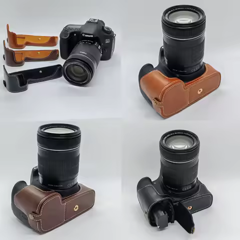 PU Leather Half Case for Canon EOS 60D 70D 80D 90D Camera Bag Bottom Opening Base Cover