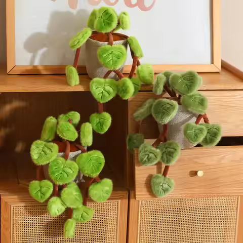 Simulation Epipremnum Aureum Green Plant Flowerpot Plushie Stuffed Fluffy Leaves Home Decoration Gif