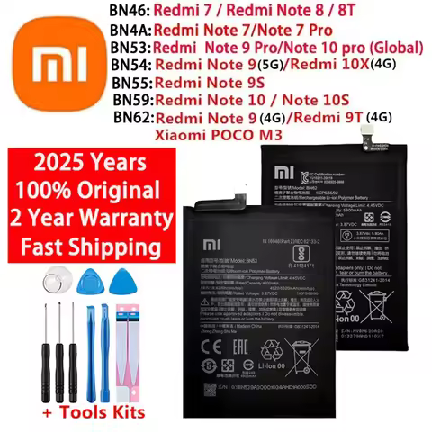 Original BN53 BN54 BN55 BN46 BN4A BN59 BN62 Battery For Xiaomi Redmi Note POCO M3 7 8 8T 9 9T 9S 10 