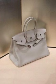 Hermes Birkin 35淺灰色荔枝紋牛皮手袋