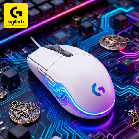 Logitech G102/G203/G402 professional gaming mice, featuring LIGHTSYNC RGB lighting effects and 6-but