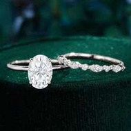2pcs Set S925&925 Sterling Silver 2ct Oval Shape Marquise Round Diamond Set Elegant For Women Dating