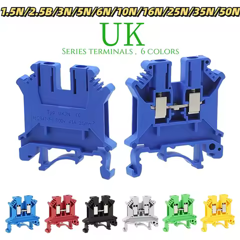 5/10/100pcs Din Rail Terminal Block Clamp Connector, Electrical Conductor Universal,UK1.5N/2.5B/3N/5