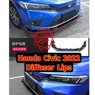 Honda Civic FE 2022 Front Lips Front Diffuser Civic FE Bodykit Lips Depan kereta Material PP berkual