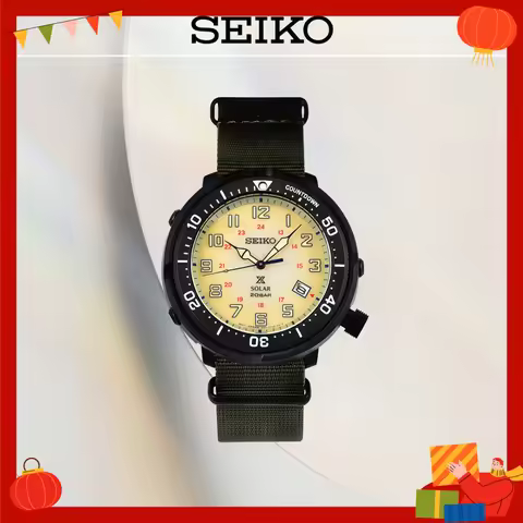 SEIKO Sport Diver Watch Women Solar 200M Waterproof Stainless Steel Quartz Date Luminous Nylon Strap