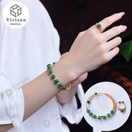Viviann 18k gold natural green agate bracelet + ring jewelry set Charm Bracelets & Bangles green jad