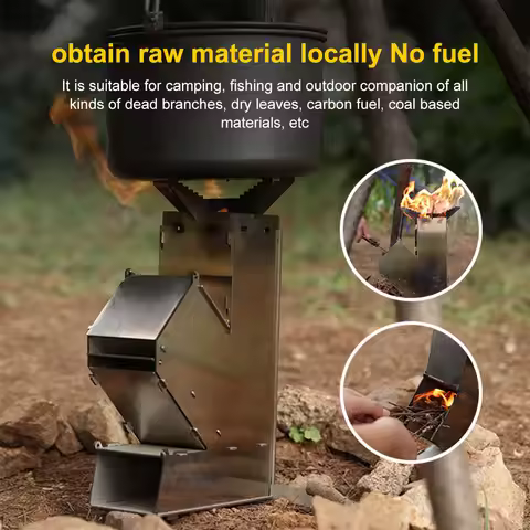 BBQ Rocket Stove Stainless Steel Cooking Stove Portable Collapsible Camping Stove Outdoor Wood Burni