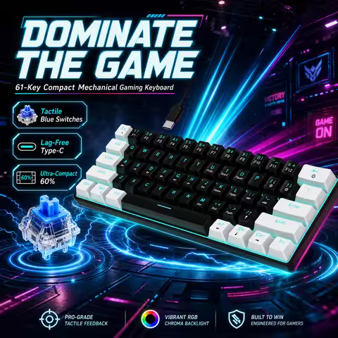 HXSJ 60% Wired Mechanical Keyboard, Mini Gaming Keyboard, 61Keys, Suitable for PC, Windows XP, Win 7