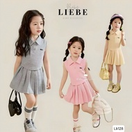 [B&G] LB polo cotton dress in 3 colors gray, pink, yellow for girls from 12-45kg (2-11 years old)