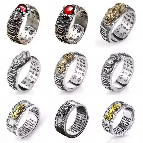 Vintage Original Feng Shui Ring Amulet Protection Lucky Wealth Men's Ring Golden Toad Jewelry Rings 