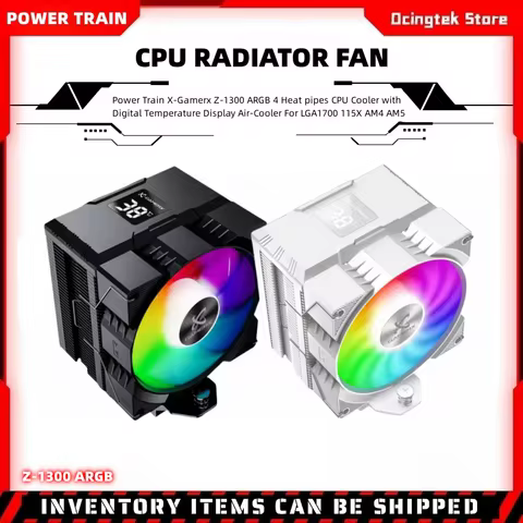 Power Train X-Gamerx Z-1300 ARGB CPU Cooler with Digital Temperature Display Radiator 4 Heat pipes F