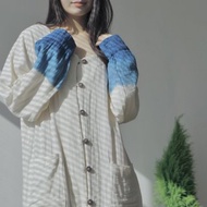 【棉麻手工藍染】 寬鬆開襟雙色袍子/連衣裙