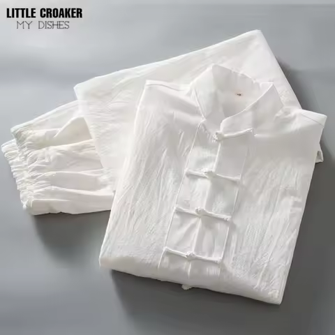 Men's Chinese Traditional Tang Suit Cotton Linen Long Sleeve Outfit - Casual Kung Fu Tai Chi Uniform