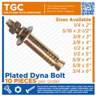 TGC 10PCS Dyna Bolt 1/4 , 5/16 , 3/8 , 1/2 , 5/8 , 3/4 inches Tetanized TGC Expansion Anchor Bolt with Sleeve