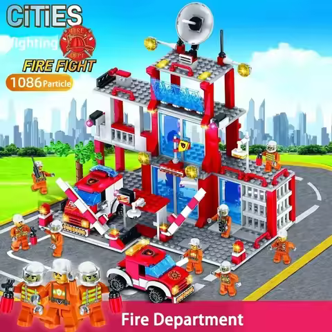 Urban fire protection series building blocks, urban fire stations, patrol cars. Suitable for urban e