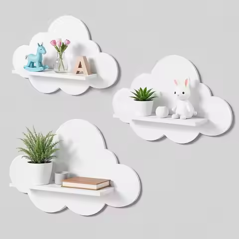 3pcs Cute Floating Shelves Cloud Shaped Bookshelf Cloud-Shaped Modern Wall Shelves For Kid's Room Nu