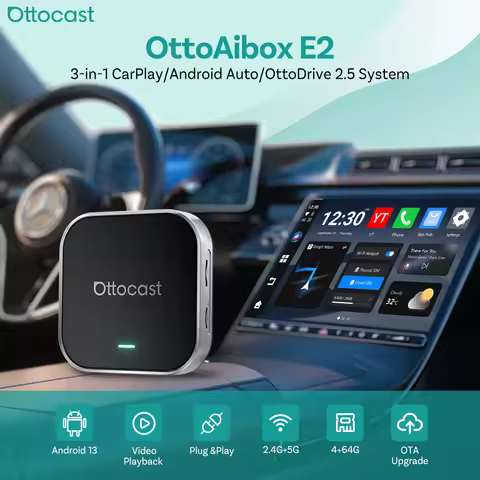 OTTOCAST E2 Wireless CarPlay AI Box Android Car Box Android 13 Install YouTube Netflix Apps Cloud SI