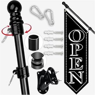 Open Flag with Pole Kit – 42x12 Inch Vertical Double-Sided Banner with 2.4FT Black Metal Pole and Wa