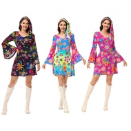 § 70S Dresses For Colorful Print Disco Outfits Halloween Hippie Costume Women Party Dress Plus Siz