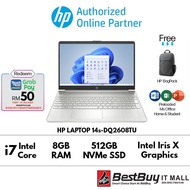 HP Laptop 14s-dq2608TU (i7-1165G7/8GB/512GB PCIe/Intel Iris Xe/OPI/2yr/Natural Silver/BP)