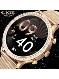 LIGE Lige Reloj Inteligente Con Pantalla De 1,32 Pulgadas Para Llamadas De Voz, Monitor De Salud Para Mujeres, Pulsera Deportiva, Resistente Al Agua, Exquisito Reloj Inteligente Con Esfera Personalizada Para Mujeres