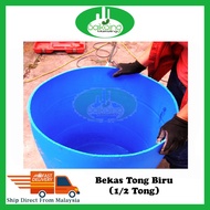 Half Cut 200Liter / Tong Drum / Tong Plastik Biru / Plastic Blue Drum (Separuh Tong 200L)