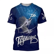 Summer New Daiwa Fishing Fashion Trend Personalized 3D Printing Sea Fishing Pattern Short Sleeve Men's Loose Large Short Sleeve T-shirt