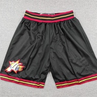 Philadelphia 76ers' Black Mesh Shorts, Classic Style, Suitable for Summer Wear.