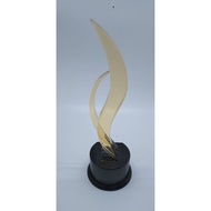 Waves Golden Trophy With Wooden Base