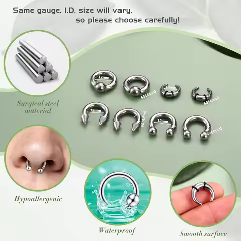 Bobisty 8Pcs Surgical Stainless Steel Septum for Women Men 2G to 12G Septum Rings Pincher Tapers Nos
