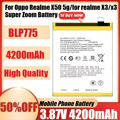 New BLP775 3.8V 4200mAh Battery for Oppo Realme X50 5g/realme X3/x3 Super Zoom Replacement Batteries