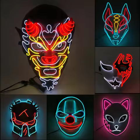 Cosplay Halloween Party Mask Luminous Light up Led Mask EL Neon Glowing Anime Mask Masque Masquerade