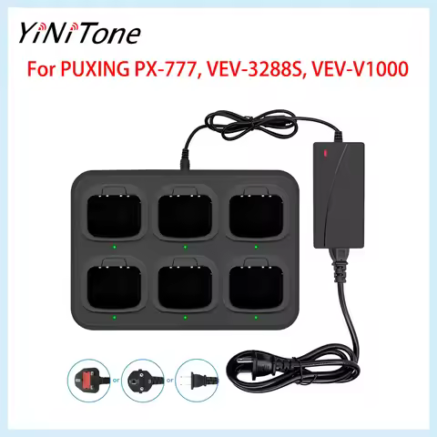 6-Way Rapid Charging Base for PUXING PX-777, VEV-3288S, VEV-V1000 - Fast Charge, Power Protection, L