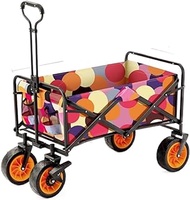 Collapsible Wagon Beach Wagon Beach Cart Folding Garden Trolley Cart Heavy Duty Wagon Shopping Cart for Outdoor Camping Beach Pull Truck with 4 Wheels Grocery Cart On Wheels
