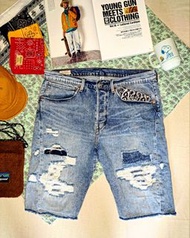 Levis Premium LEJ 502TM engineered patchwork washing damaged denim shorts   34”腰圍 🇺🇸美國丹寧服裝品牌