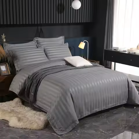 Comfort 4Pcs Duvet Cover Set Damask Stripes Premium Hotel Quality Microfiber Soft Duvet Cover Bed Sh