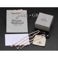 Bulgari Luck.Givienne Westwood Queen Westwood Saturn Needle Pearl Necklace. 18K Gold-Packed Made Tan