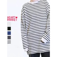 B4-309 Japanese Single Japanese Heart * Market Round Neck Casual Loose T-Shirt Striped Solid Color T
