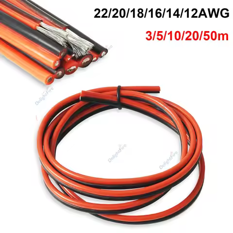 2 Pin Red Black PVC Silicone Wire 22/18/16/14/12AWG Heat Resistant Power Electric Cable For Solar Pa