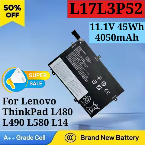 New L17L3P52 11.1V 45Wh 4050mAh Battery for Lenovo ThinkPad L480 L490 L580 L14 Gen 1 Series 01AV466